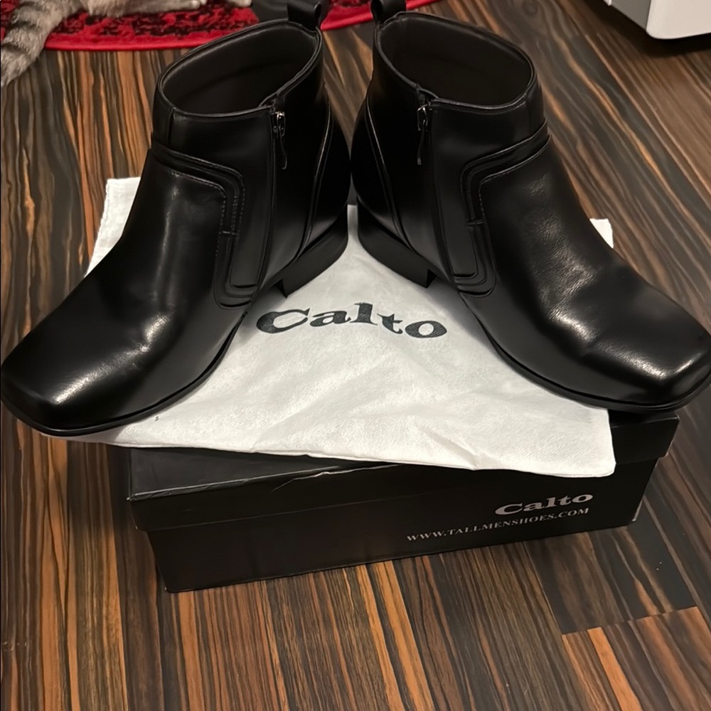 Men's Sleek Black Ankle Boots Tall Men Shoes Calto 3.2inches height